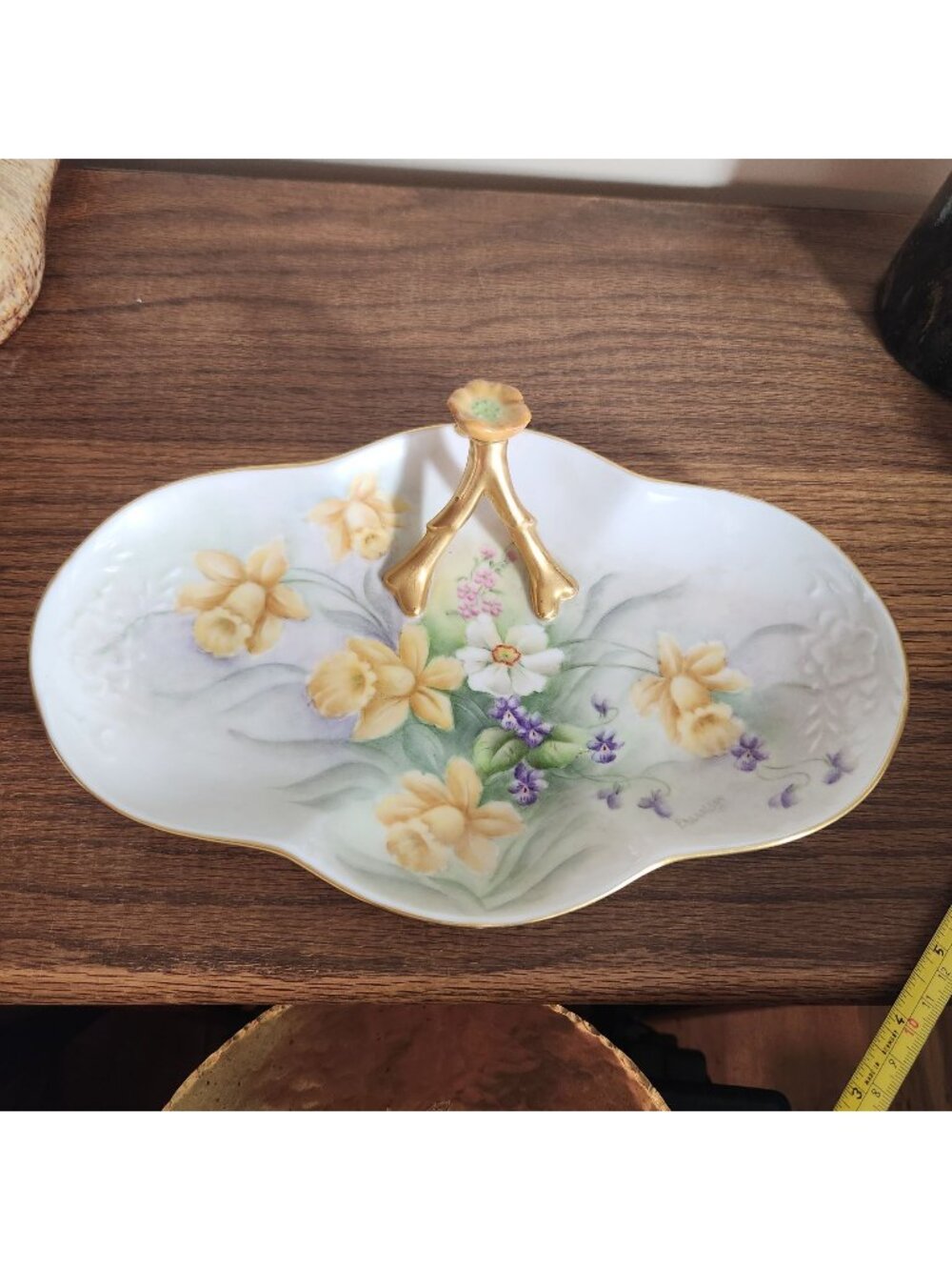 Vintage Hand-Painted WG Gurine Limoge France Porcelain Floral Serving Dish Vanit